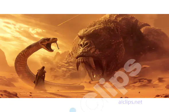 Desert Battle with Giant Creatures