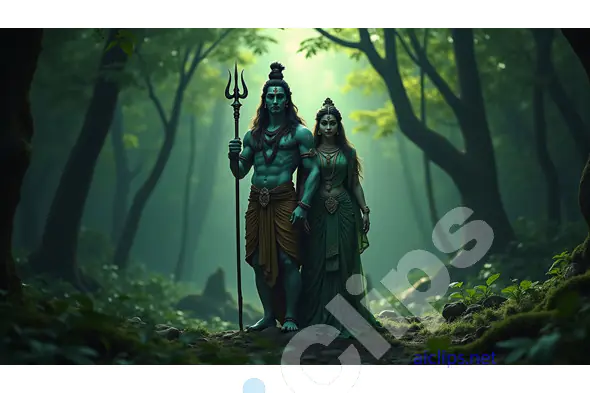 Lord Shiva and Parvati in a Serene Forest