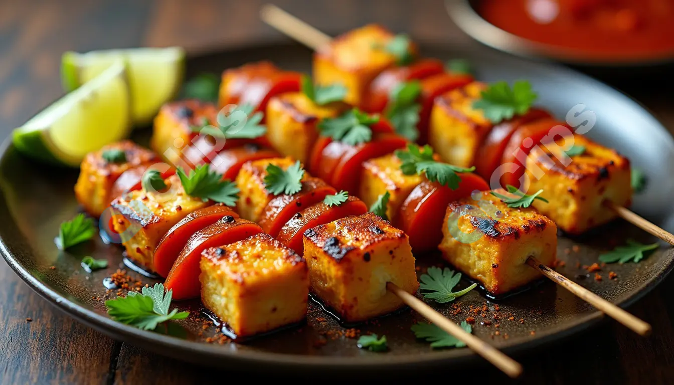 Grilled Paneer Tikka Skewers with Vegetables