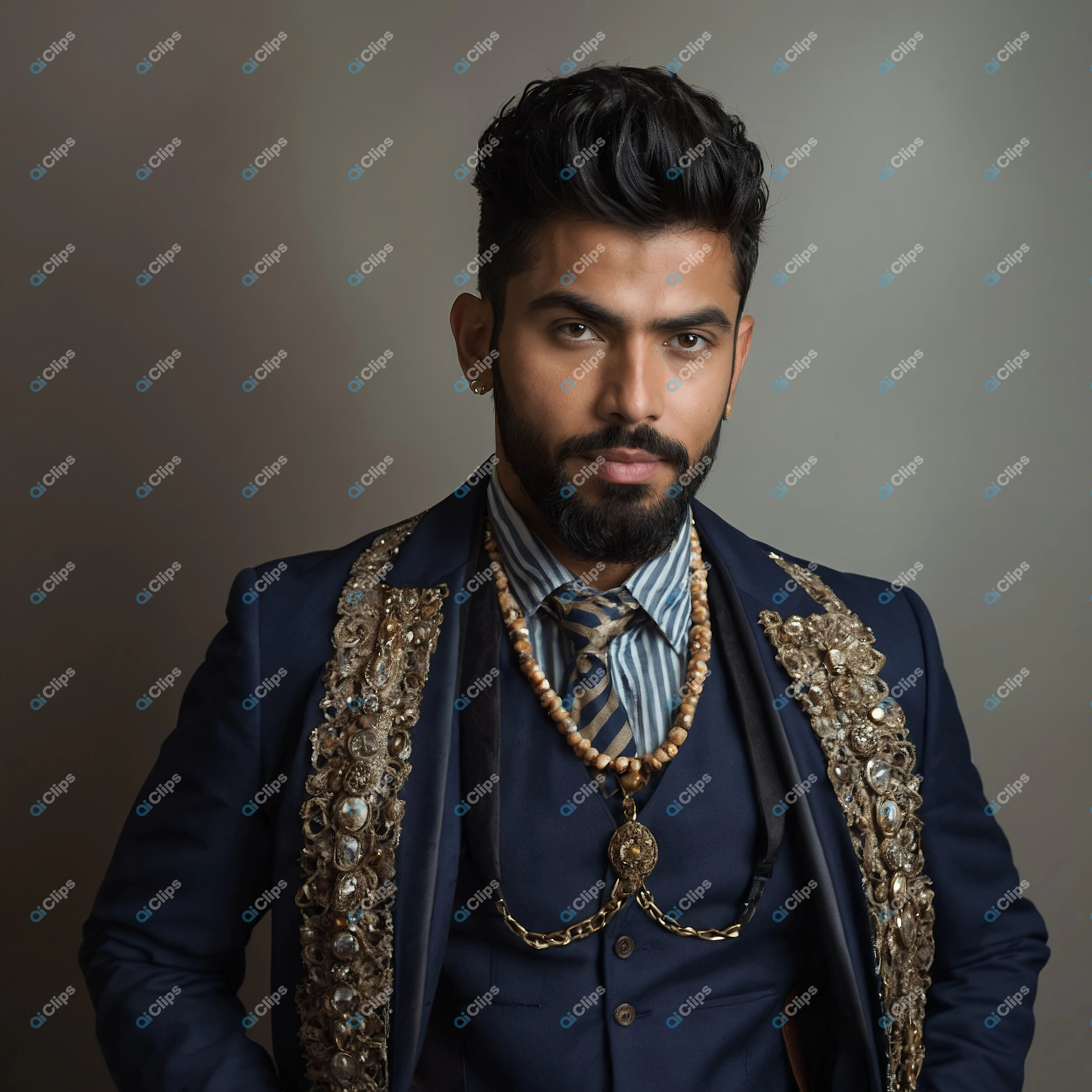Stylish Man in Embroidered Suit