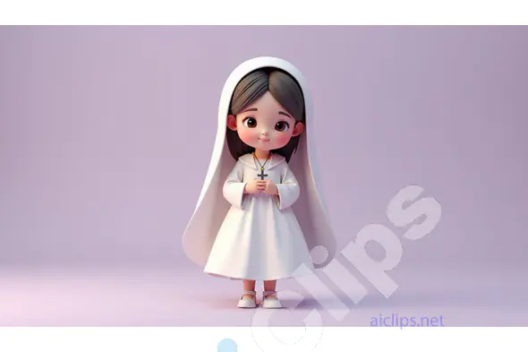 Cute Cartoon Nun in White Habit on Pastel Background
