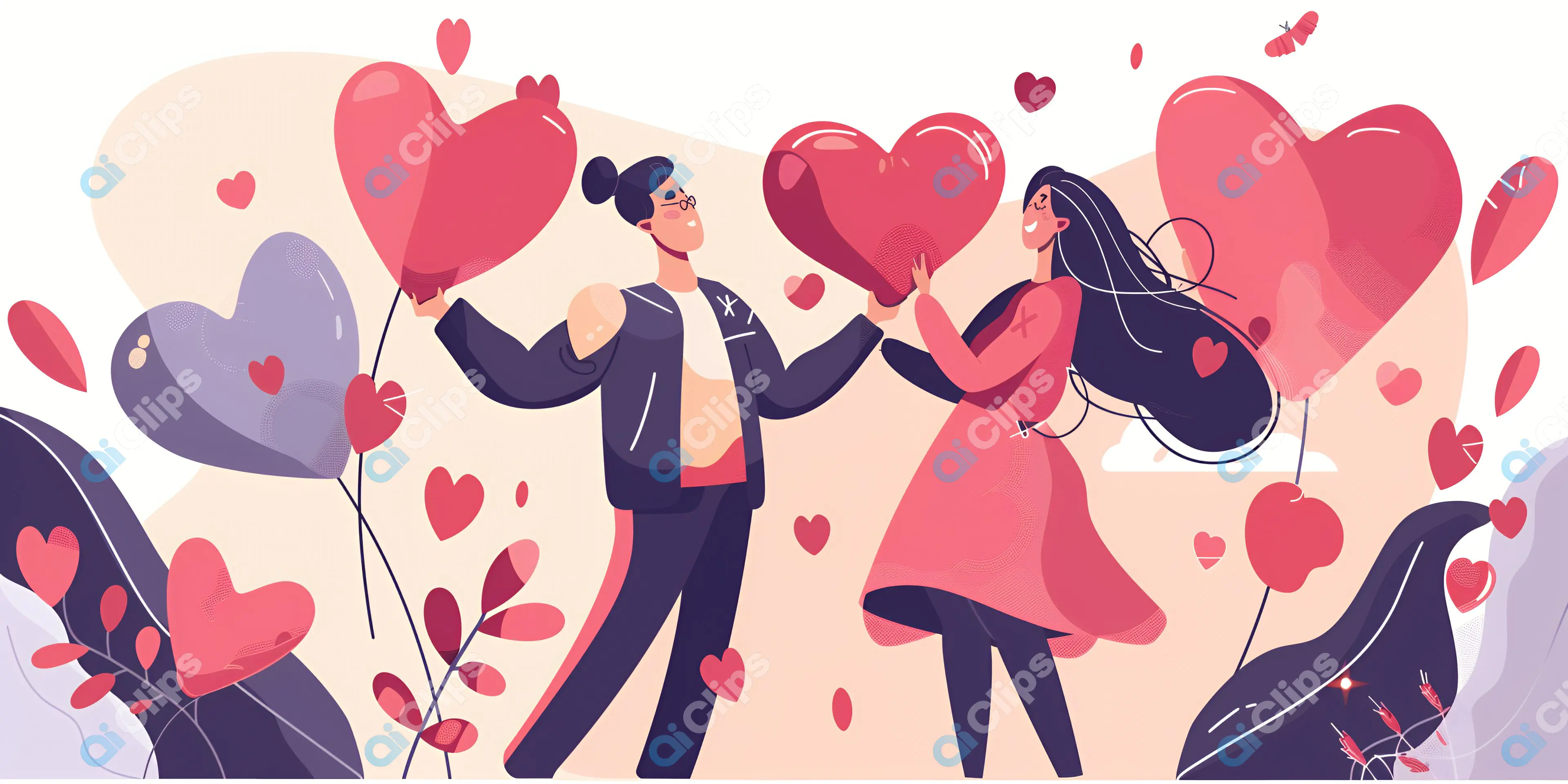 Romantic Couple with Heart Balloons