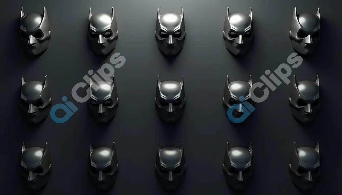 Row of Black Heroic Masks on Dark Background