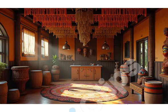 Warm African-Inspired Interior with Tribal Art and Crafts