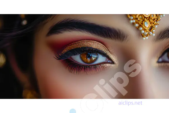 Elegant Eye with Gold Makeup and Traditional Jewelry