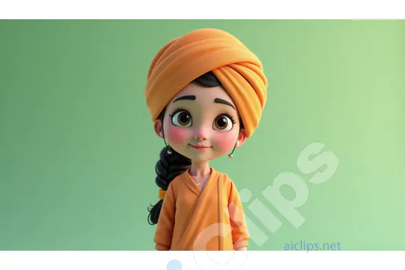 Smiling Sikh Girl in Turban - 3D Character Portrait