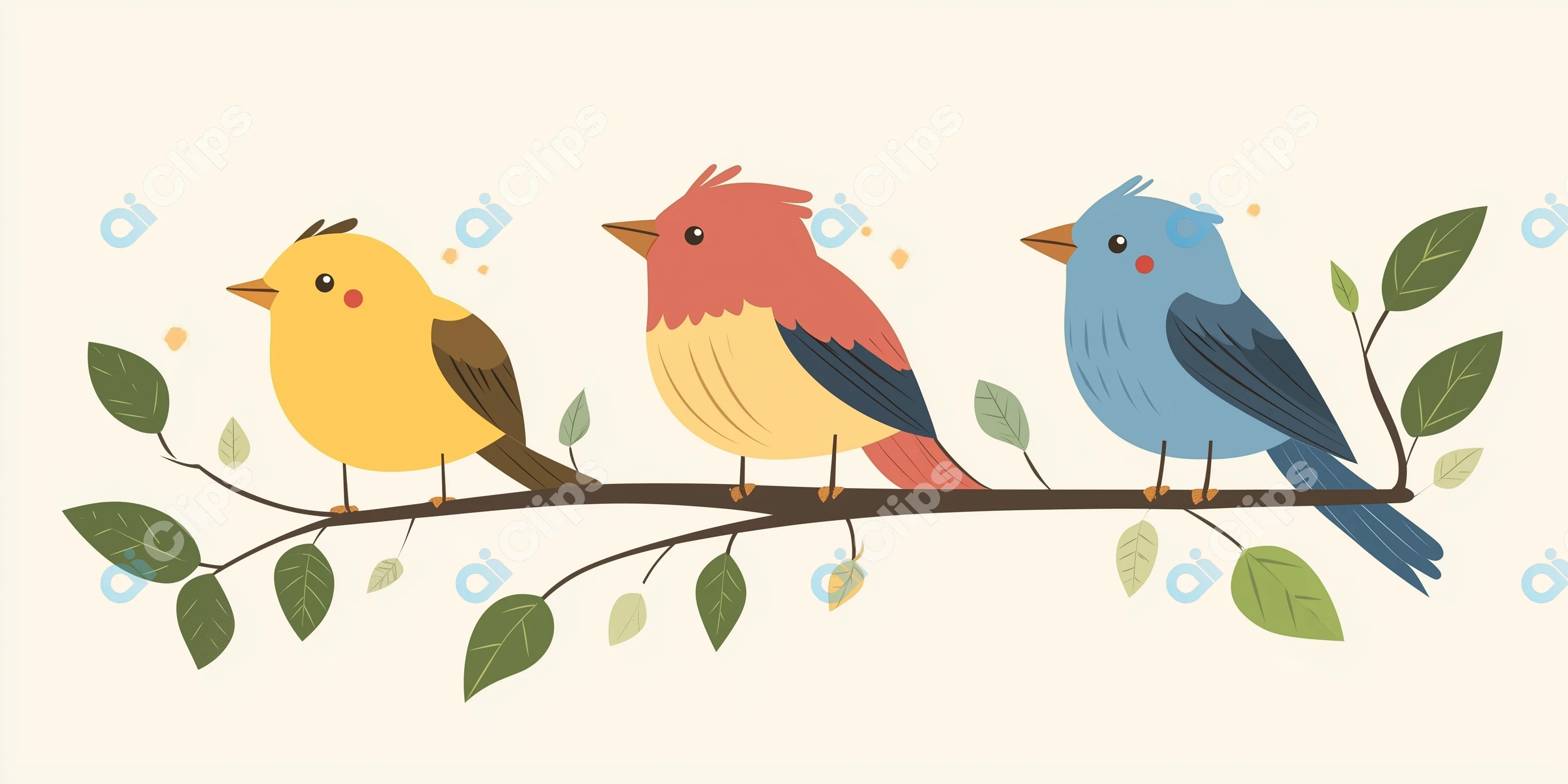 Colorful Birds on a Branch Illustration