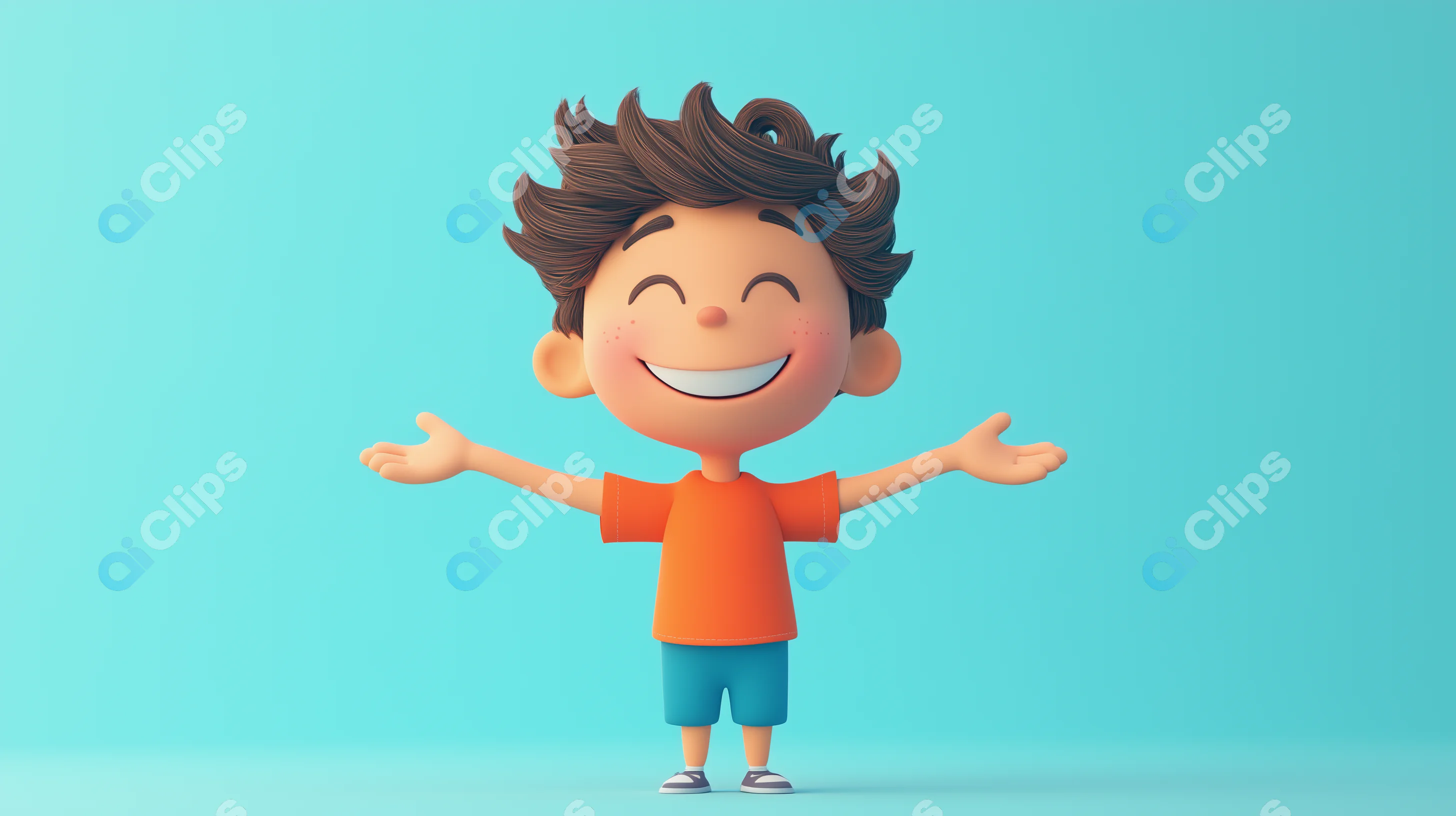 Cheerful Cartoon Boy with Open Arms