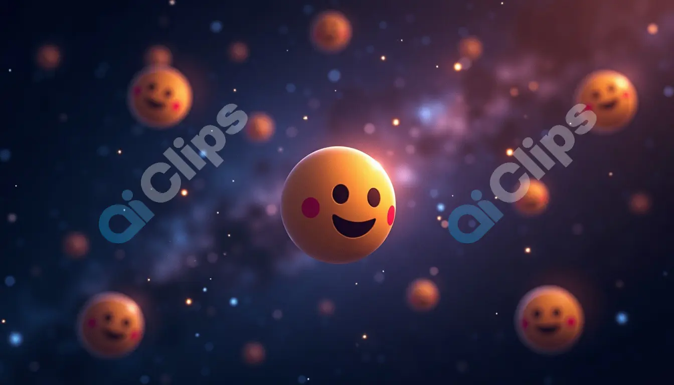 Floating Emojis in Space with Smiling Faces