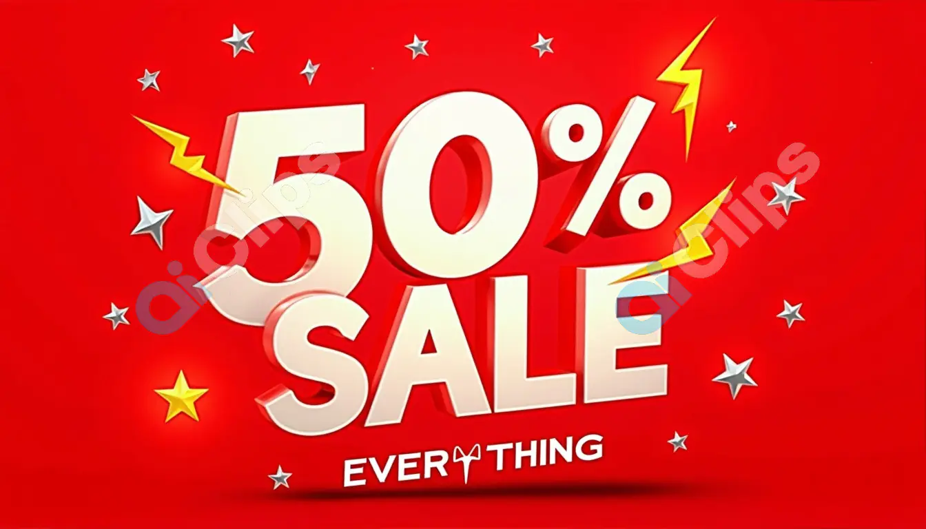 50% Sale Everything Banner - Red and White Promotion