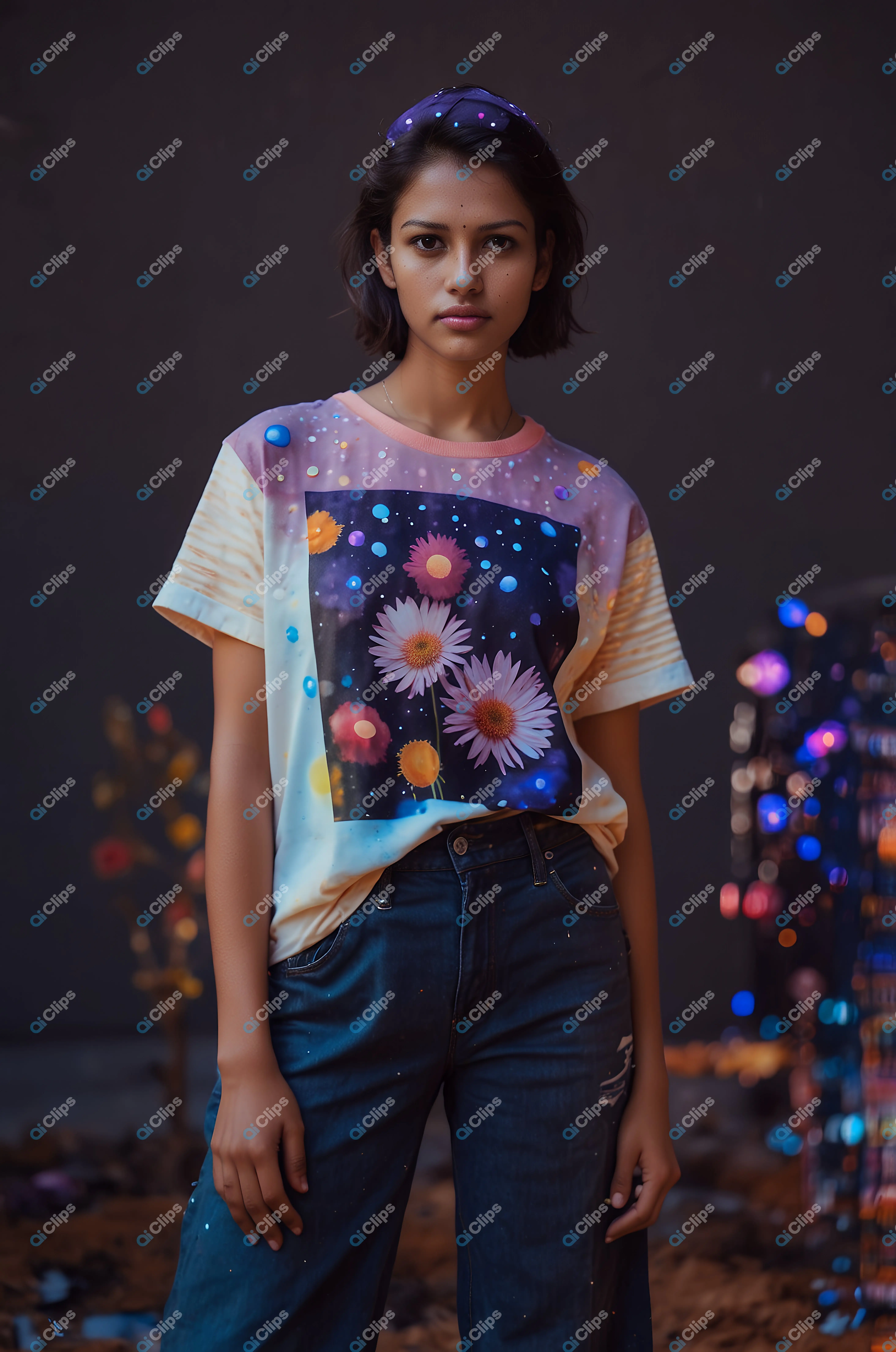 Woman in Floral Graphic T-Shirt