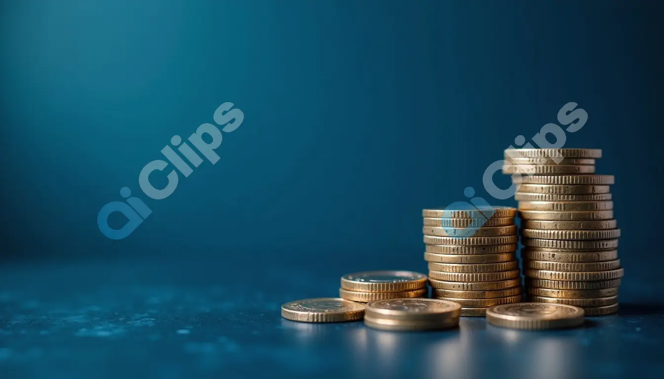 Stacks of Gold Coins on a Blue Background