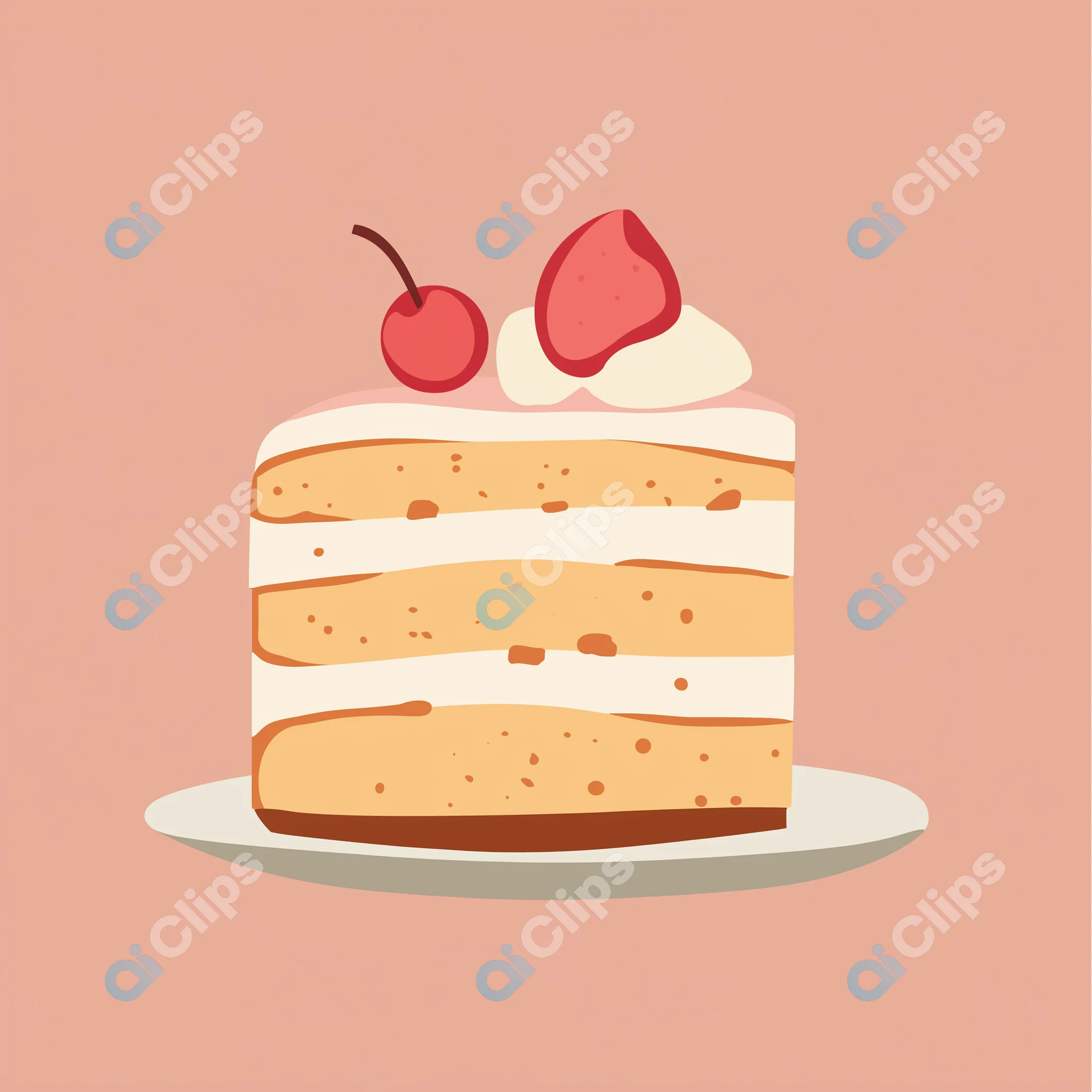 Cake Slice with Cherry Illustration