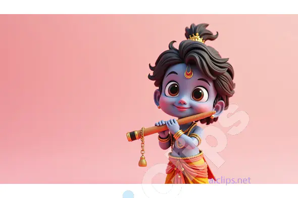 Adorable Baby Krishna Playing Flute Cartoon Illustration