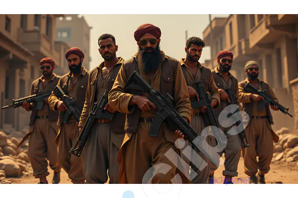 Armed Group of Warriors in Traditional Military Attire