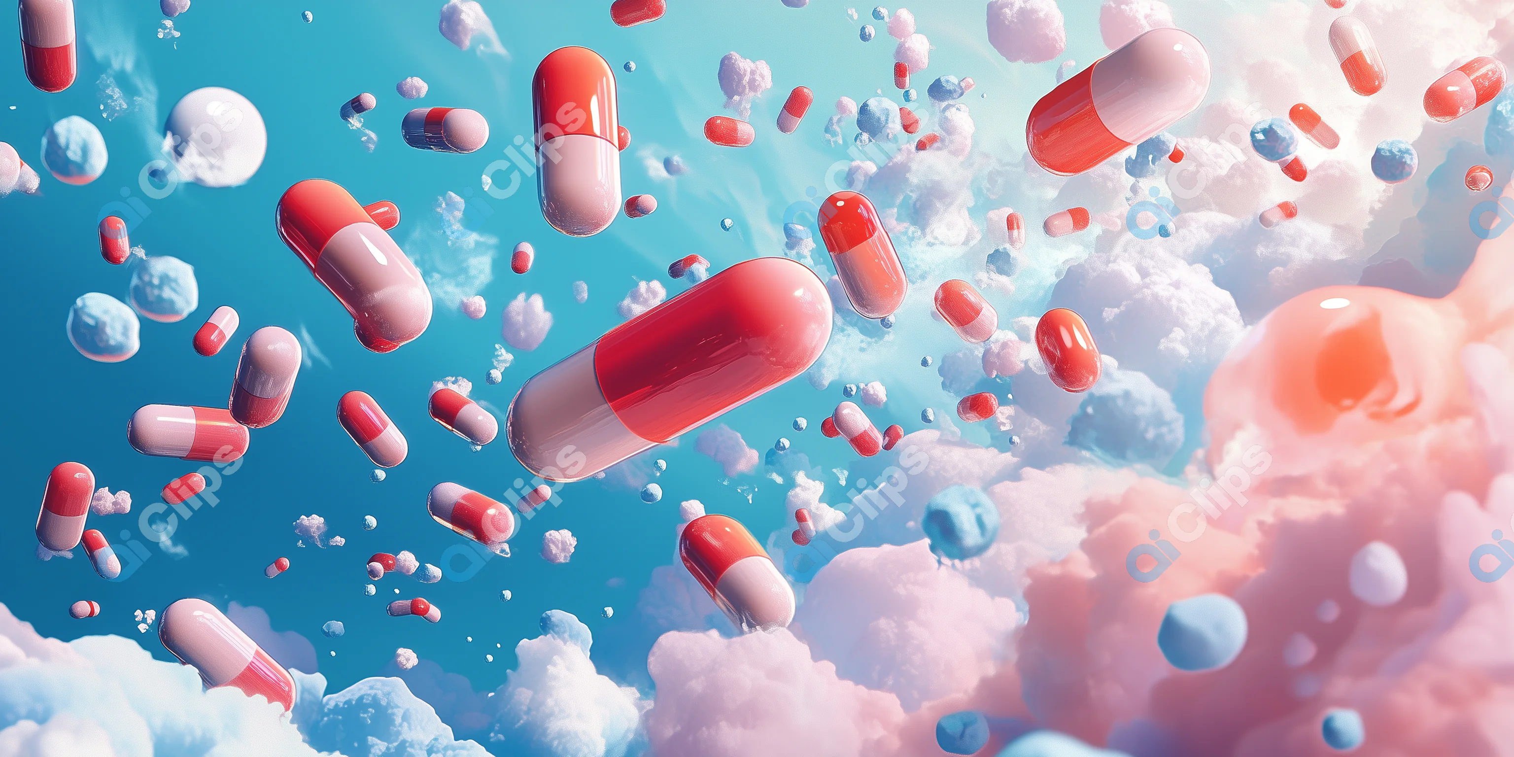 Floating Capsules in Dreamy Sky