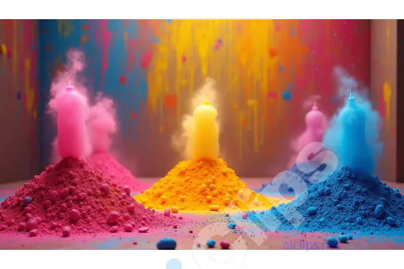Colorful Holi Powder Piles in Vibrant Indian Street