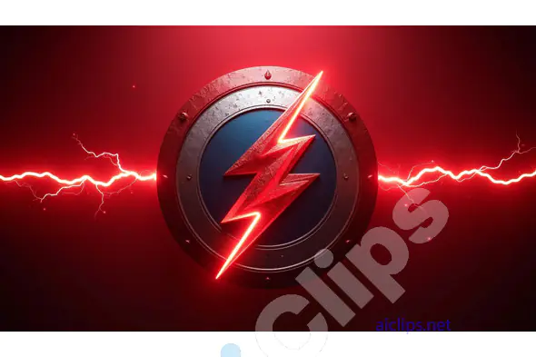 Red Lightning Bolt Shield with Electric Energy Background