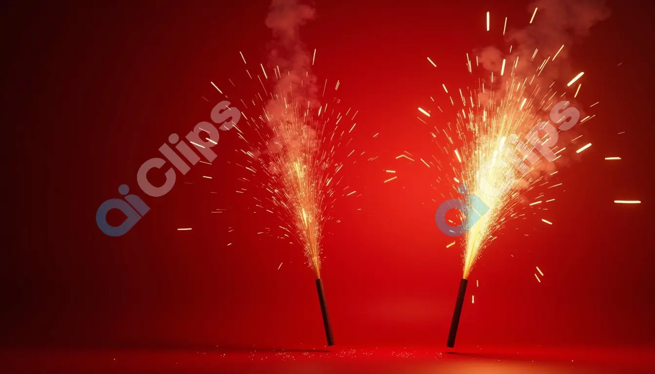 Sparklers Erupting with Bright Flames on a Red Background