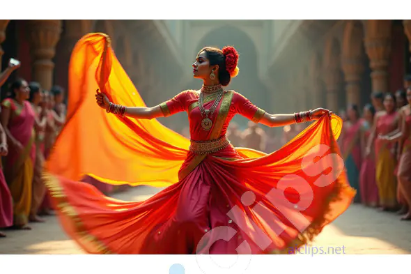 Traditional Indian Dance in Flowing Red Sari - Cultural Performance