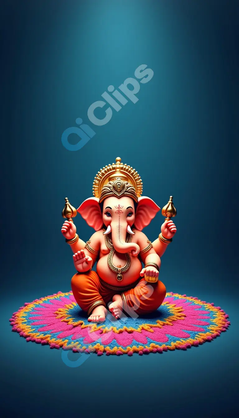 Traditional Lord Ganesha 3D Art with Rangoli