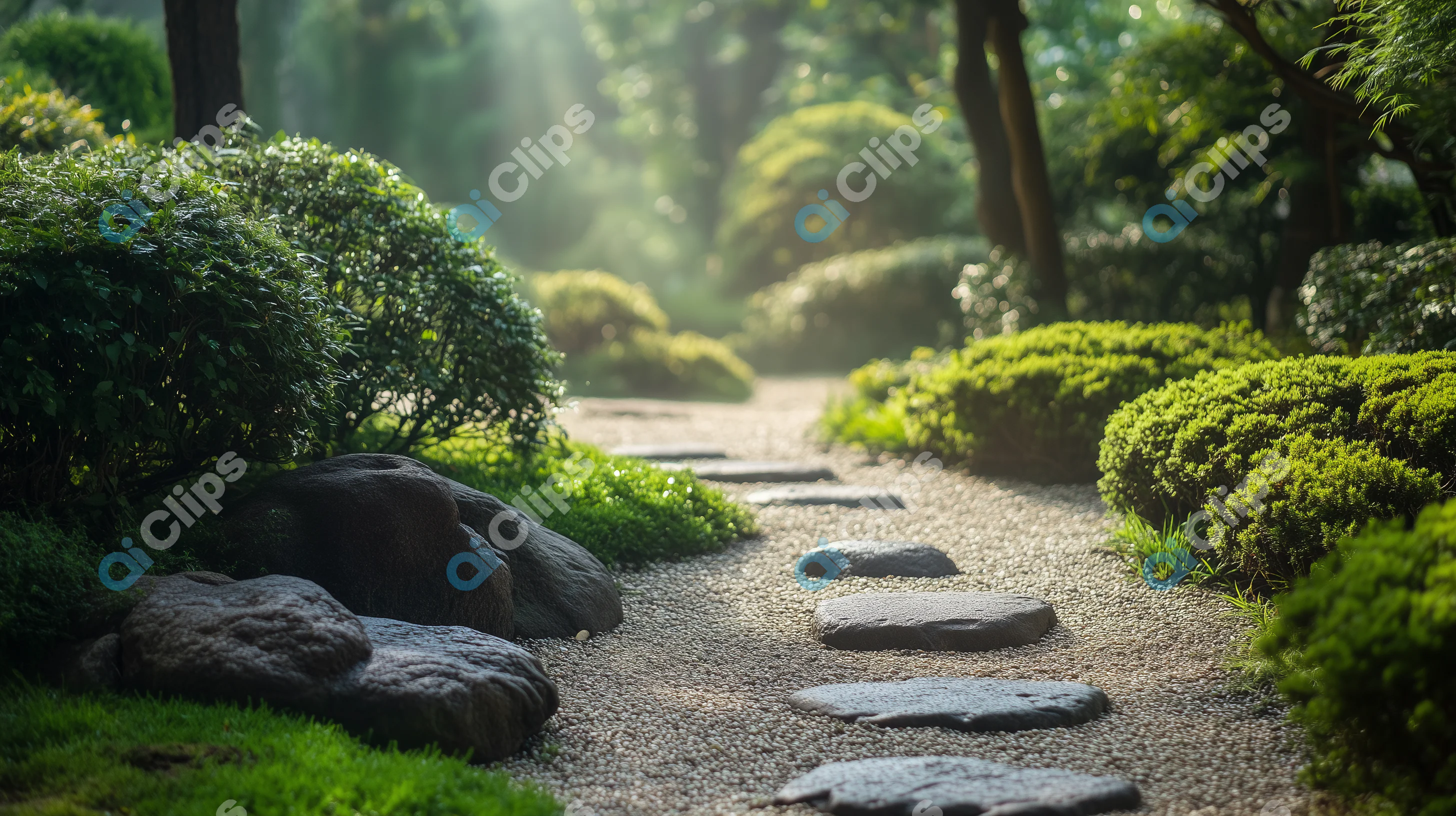Serene Garden Path with Sunlight