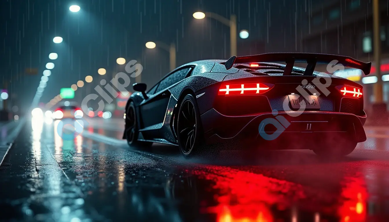 Midnight Supercar in Neon Rain