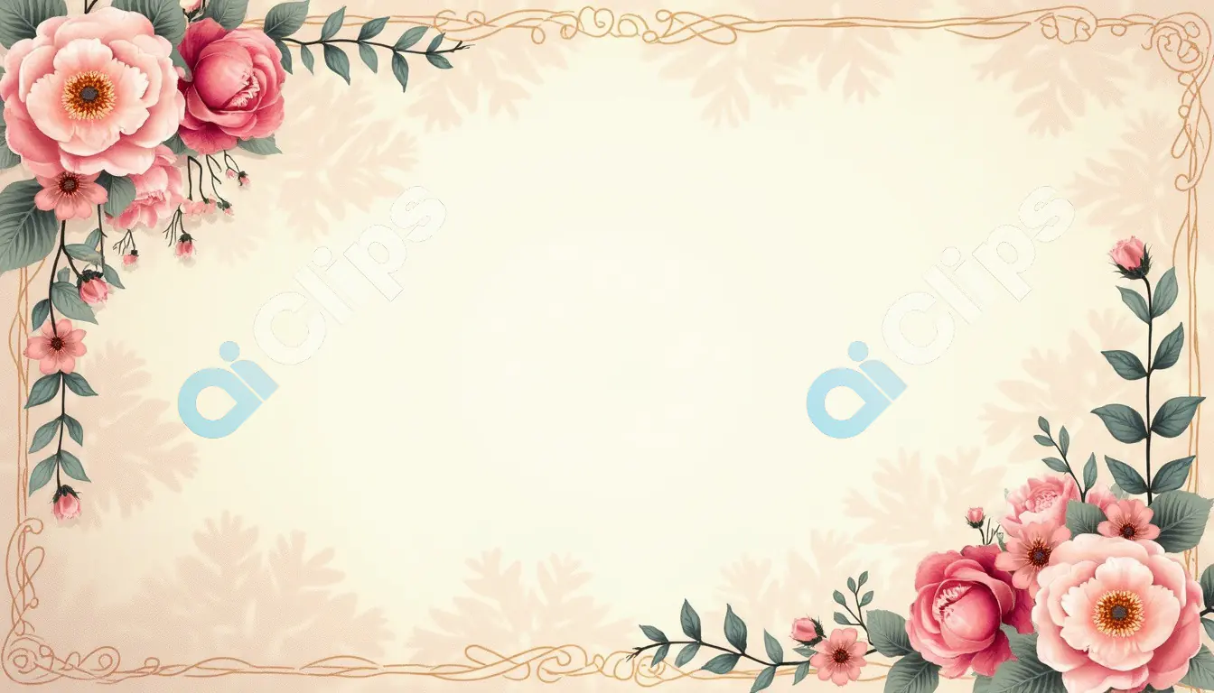 Elegant Floral Frame with Pink Roses and Subtle Shadows