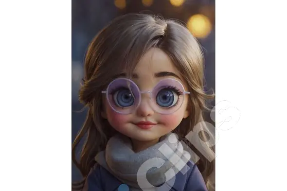 Adorable Cartoon Girl with Glasses