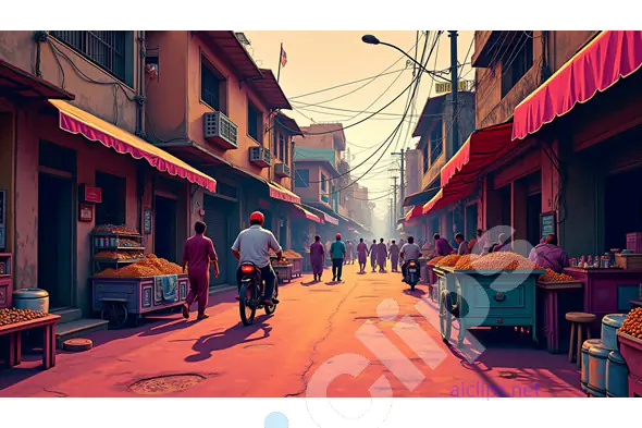 Bustling Indian Market Street at Sunset