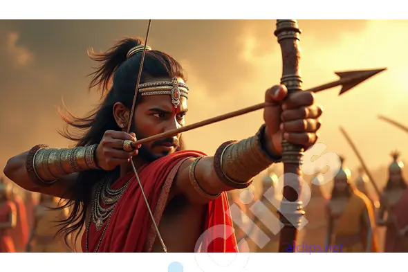 Focused Ancient Warrior with Bow and Arrow in Battle Stance