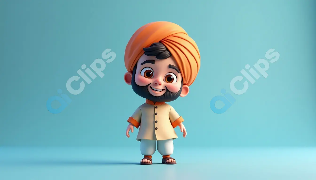 Cheerful Sikh Boy in Traditional Turban - 3D Character Illustration