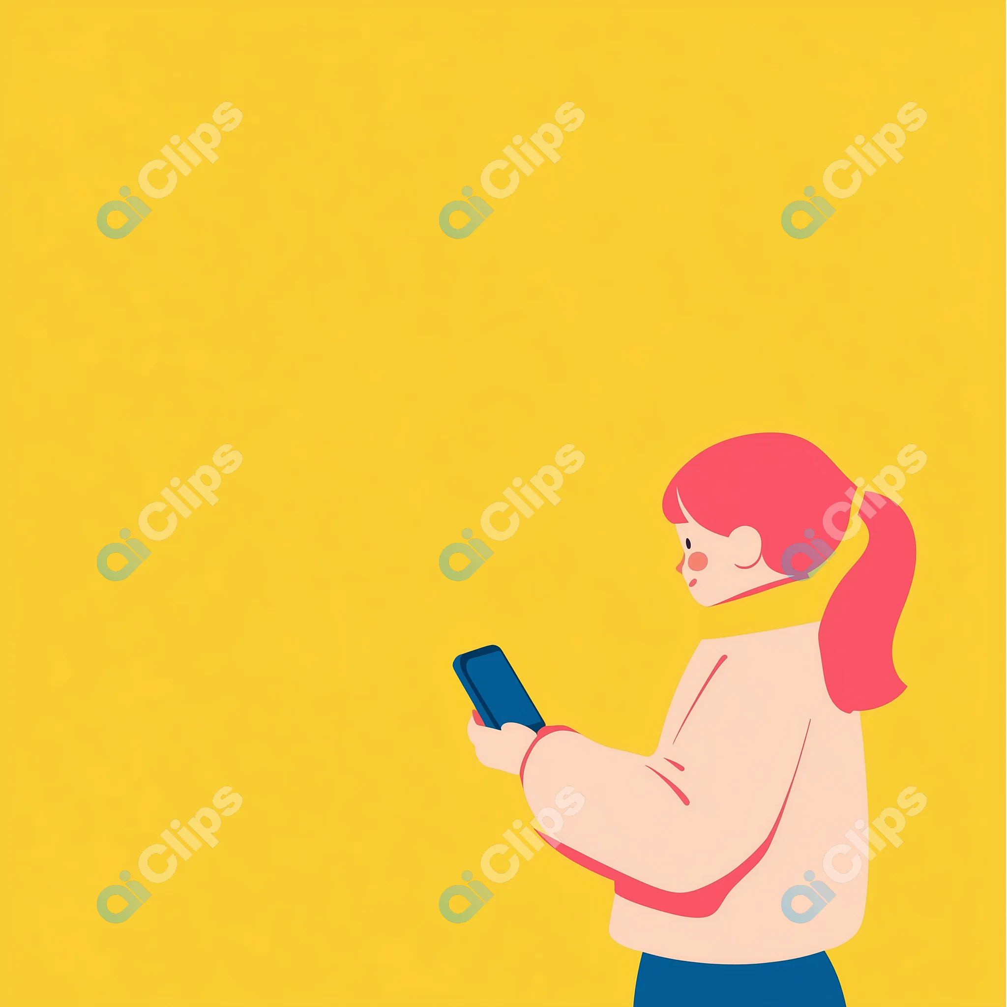 Girl Holding Smartphone Illustration