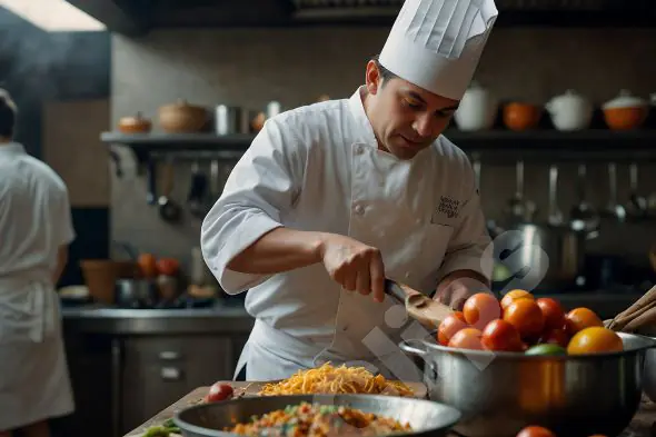 Chef Preparing Meal in Professional Kitchen