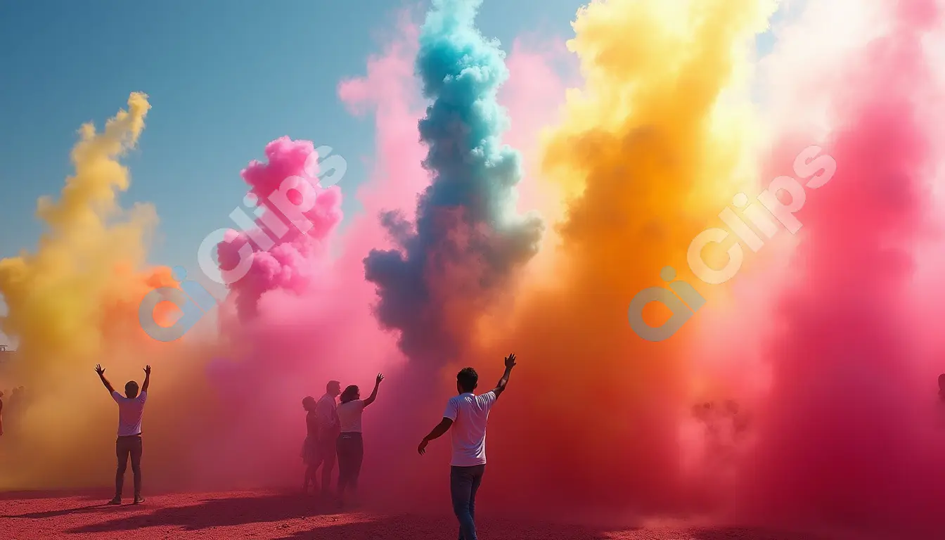 Vibrant Celebration of Holi with Clouds of Color