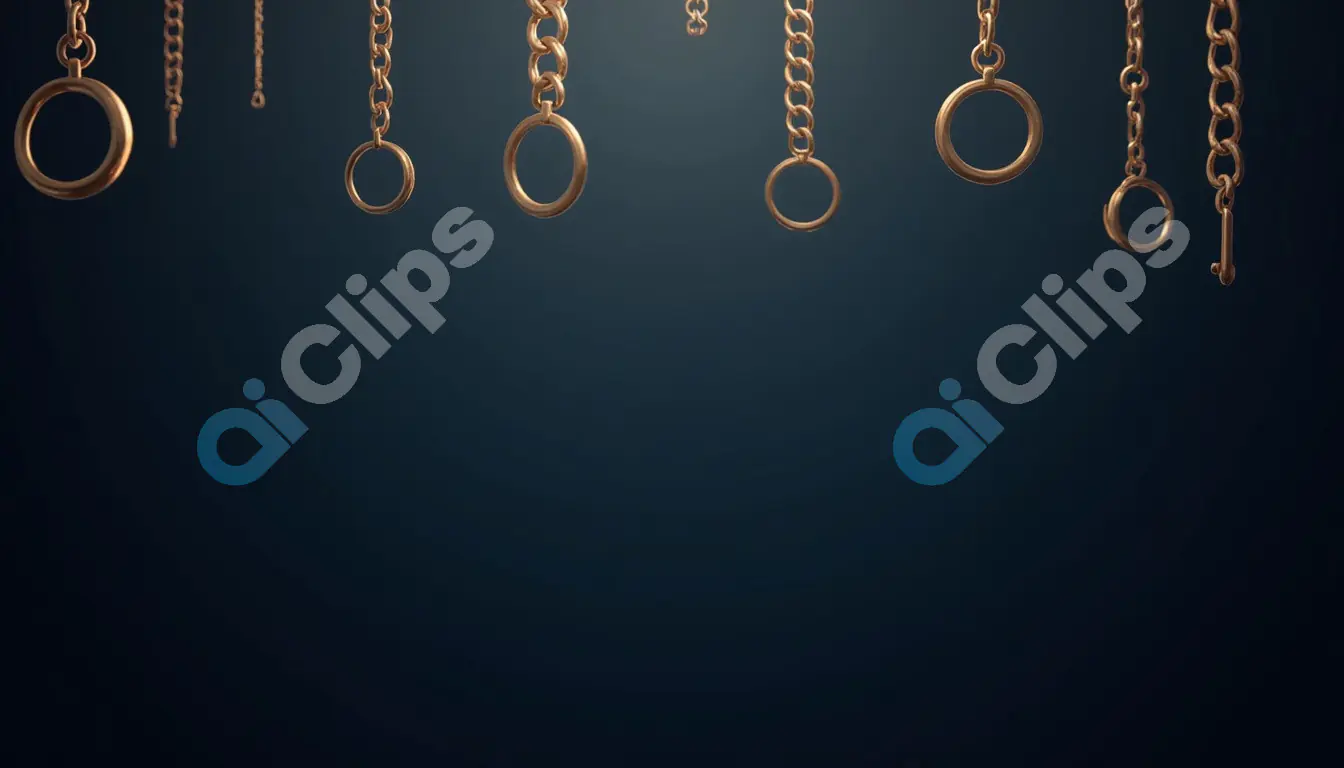 Hanging Gold Chains with Rings on Dark Background