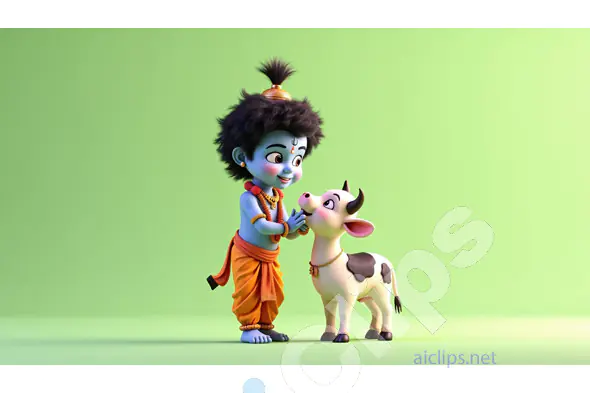 Little Krishna with Calf - 3D Illustration"