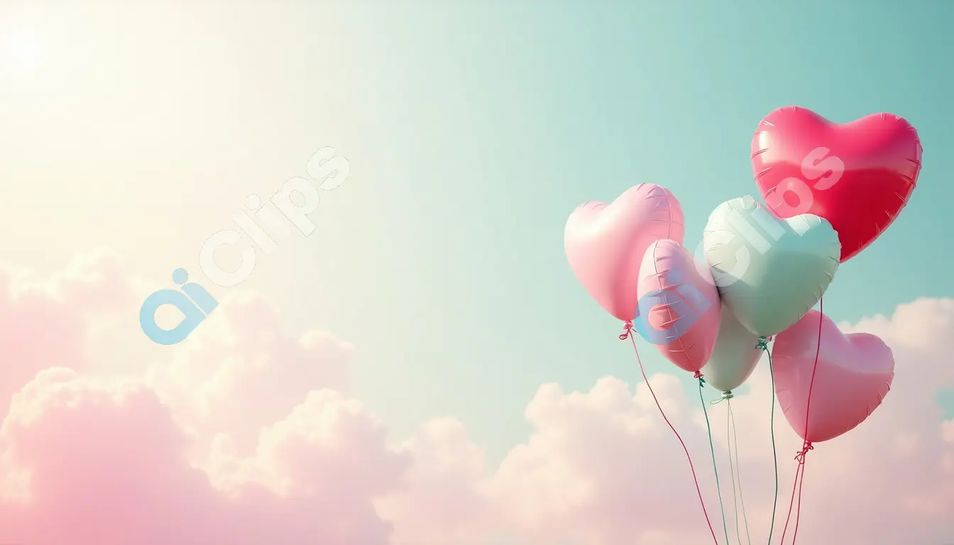 Heart Balloons in Dreamy Cloudy Sky
