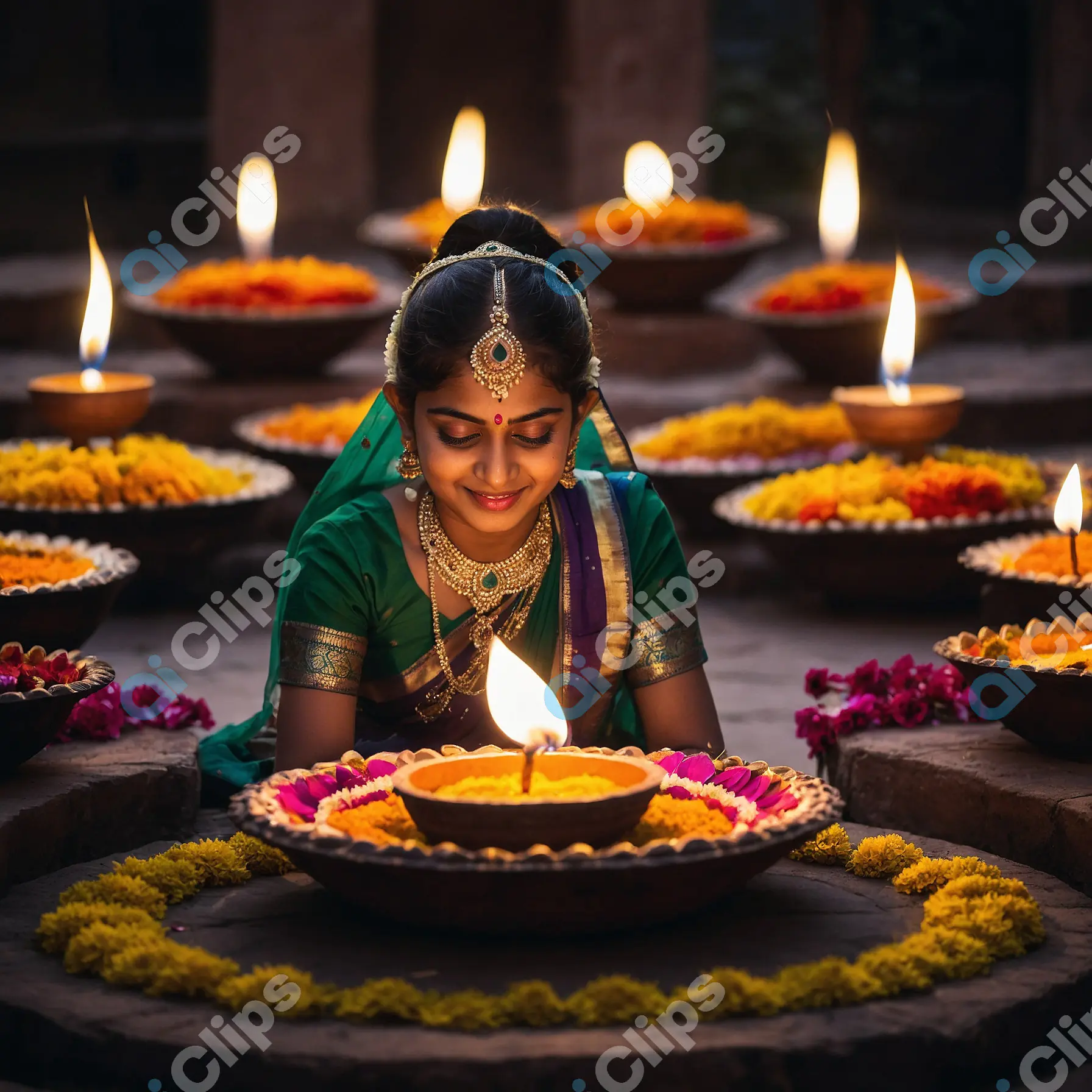 Diwali Celebration with Diyas