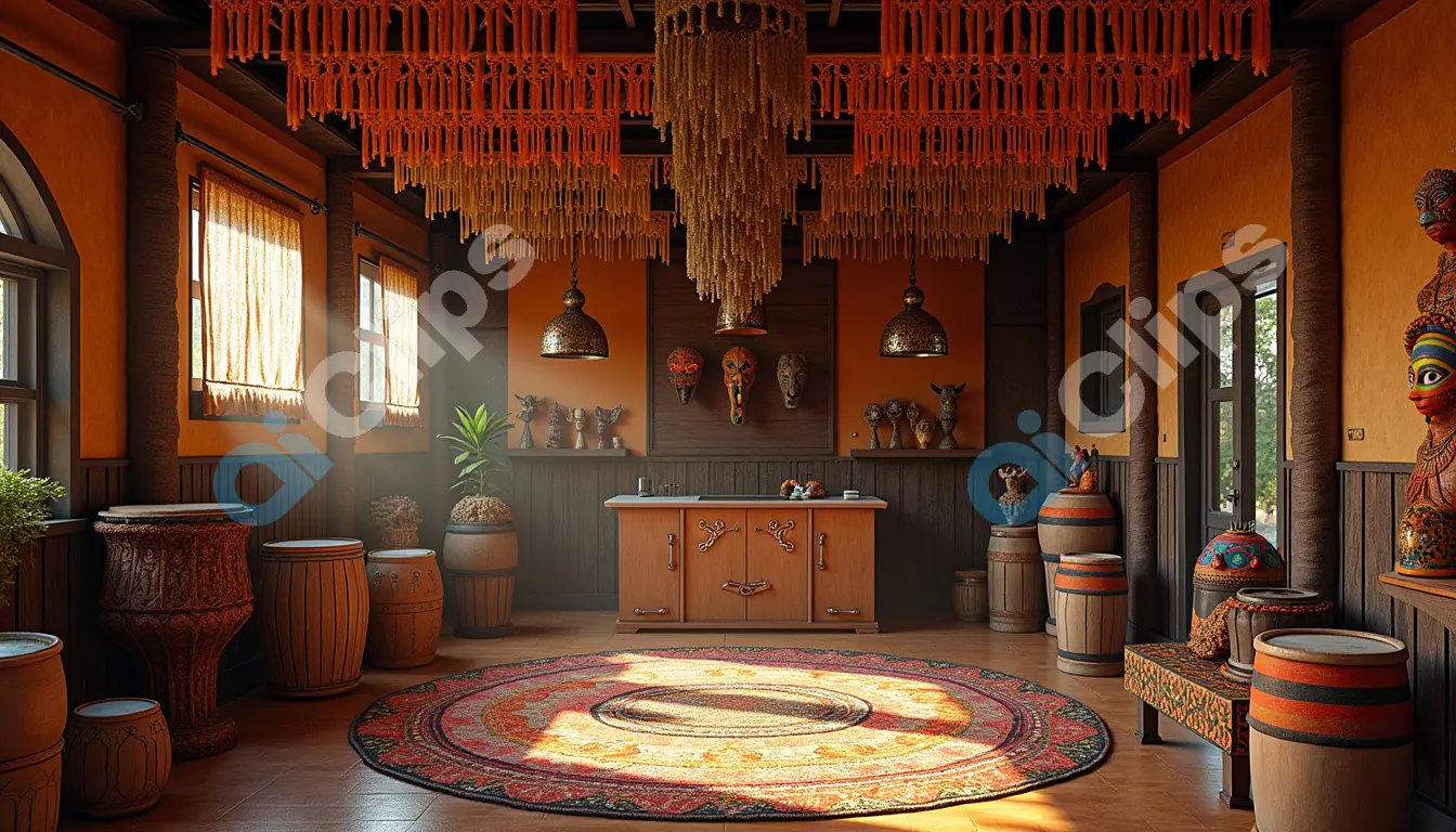 Warm African-Inspired Interior with Tribal Art and Crafts