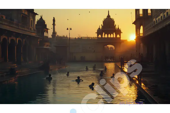 Sunset at Historical Indian Bathing Ghat