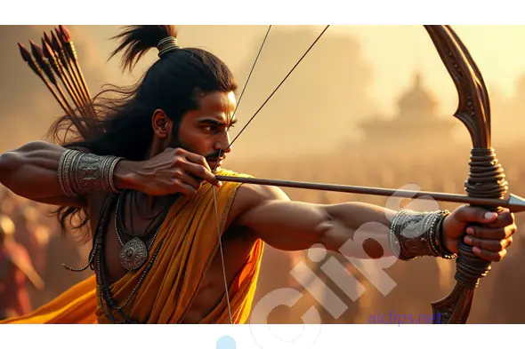 Determined Ancient Archer in Action with Bow and Arrow