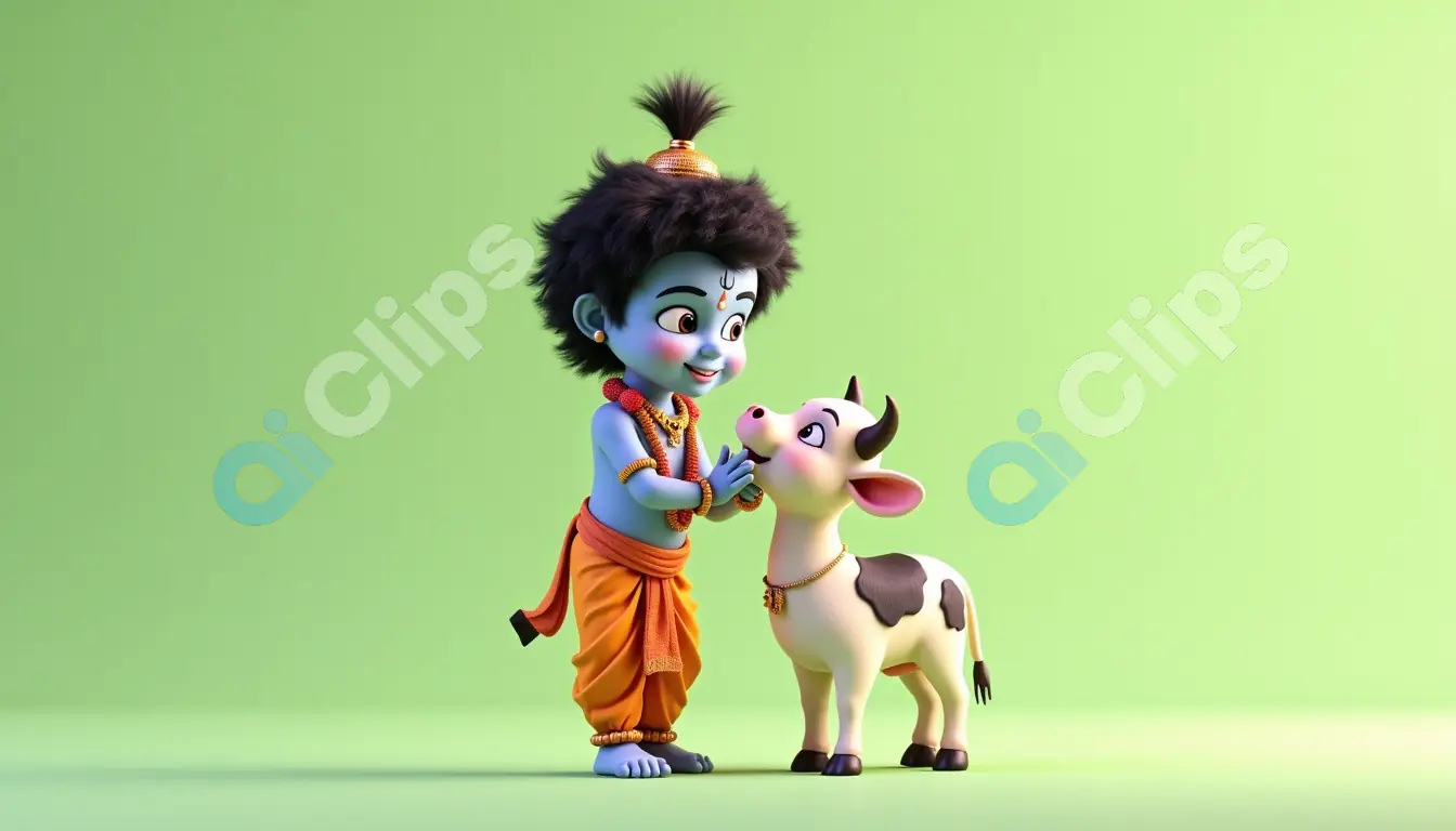 Little Krishna with Calf - 3D Illustration"