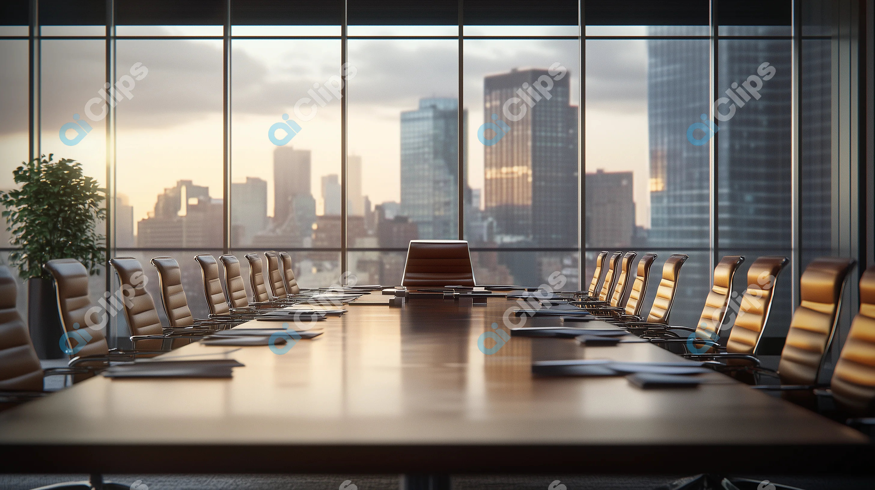 Modern Corporate Boardroom with City View