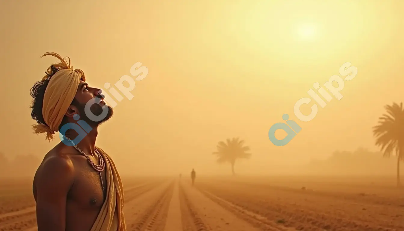Silhouette of a Farmer with Umbrella at Sunrise