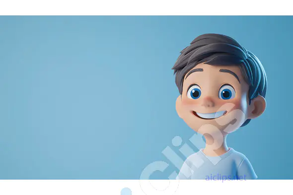 Smiling Cartoon Boy in Blue
