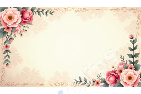 Elegant Floral Frame with Pink Roses and Subtle Shadows