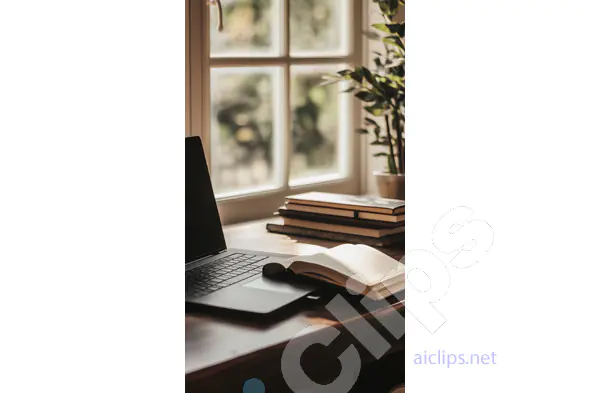 Cozy Workspace with Laptop and Books