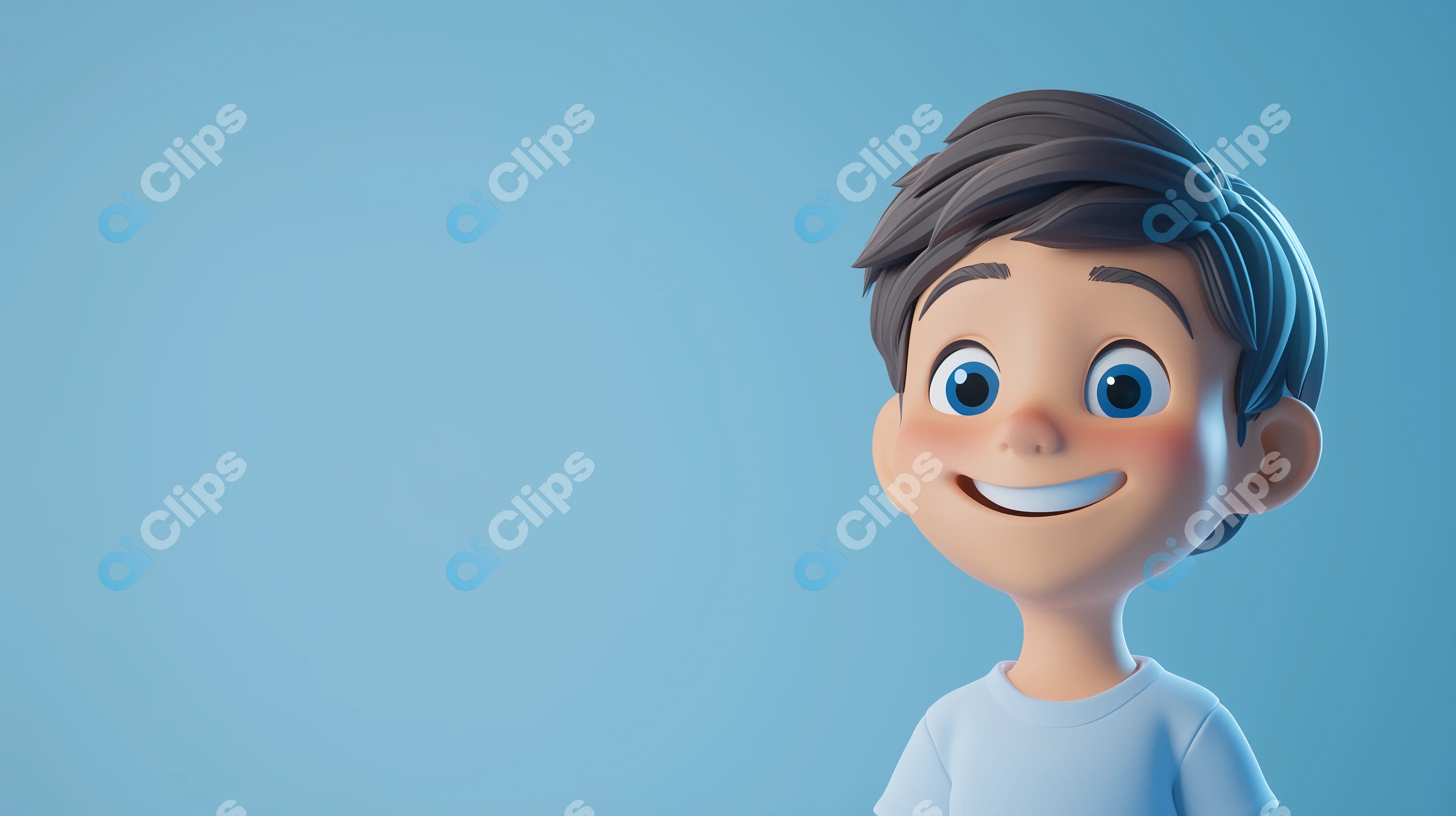 Smiling Cartoon Boy in Blue