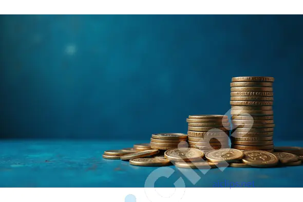 Piles of Gold Coins on a Blue Surface